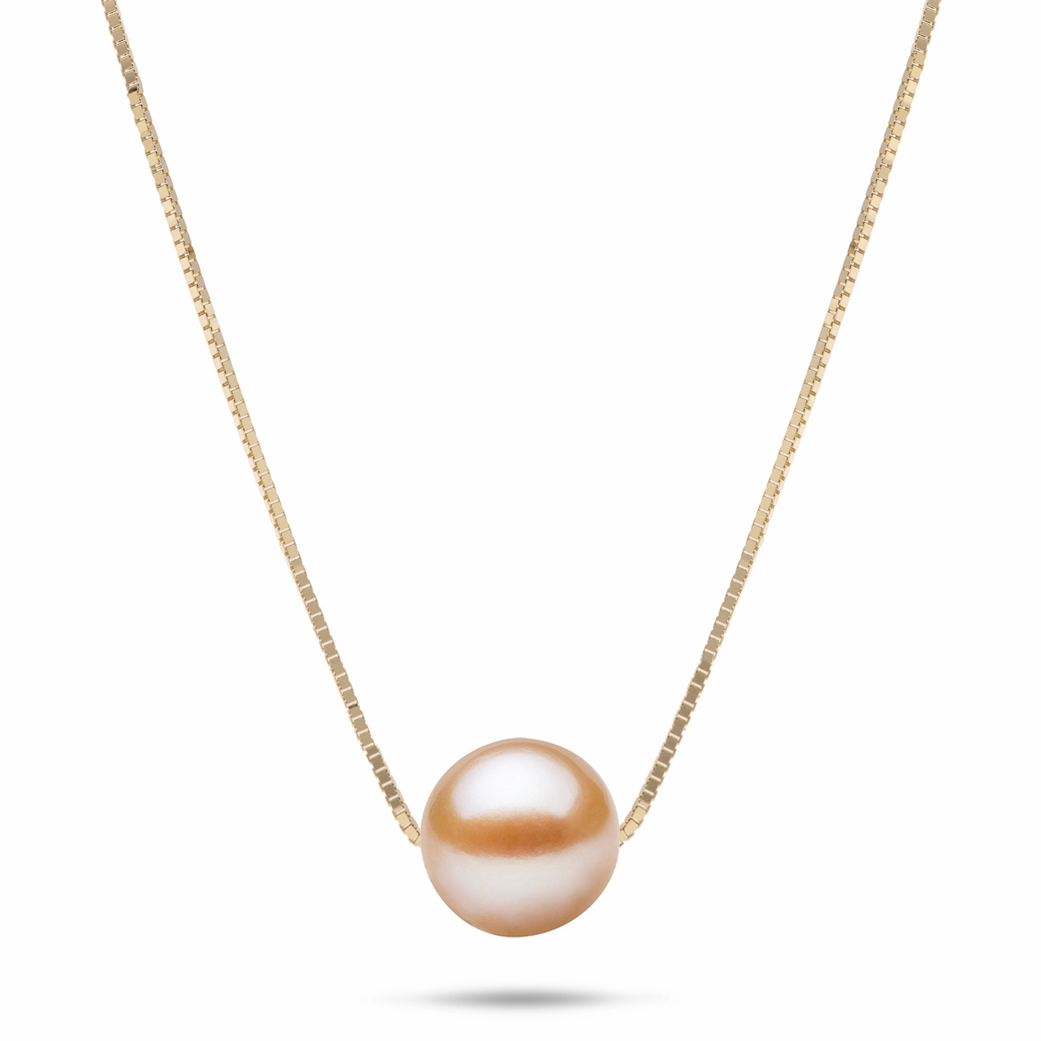 Golden Light Spark Touch 16-18" Adjustable Freshwater Peach Pearl Necklace in Gold - 9-10mm