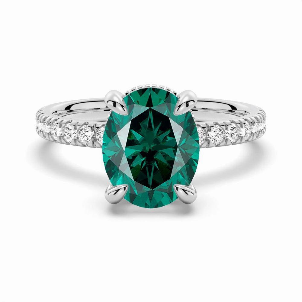 2 CT. Micropav?? Oval Green Moissanite Engagement Ring With Hidden Halo Lively Spark