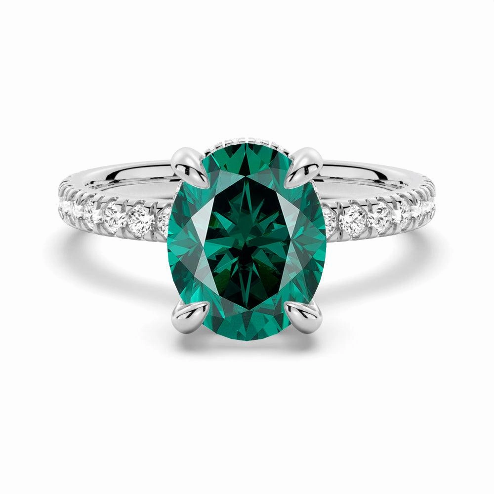 2 CT. Micropav?? Oval Green Moissanite Engagement Ring With Hidden Halo Unique Craft