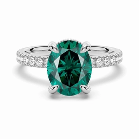2 CT. Micropav?? Oval Green Moissanite Engagement Ring With Hidden Halo Glamour Accent Subtle Glow