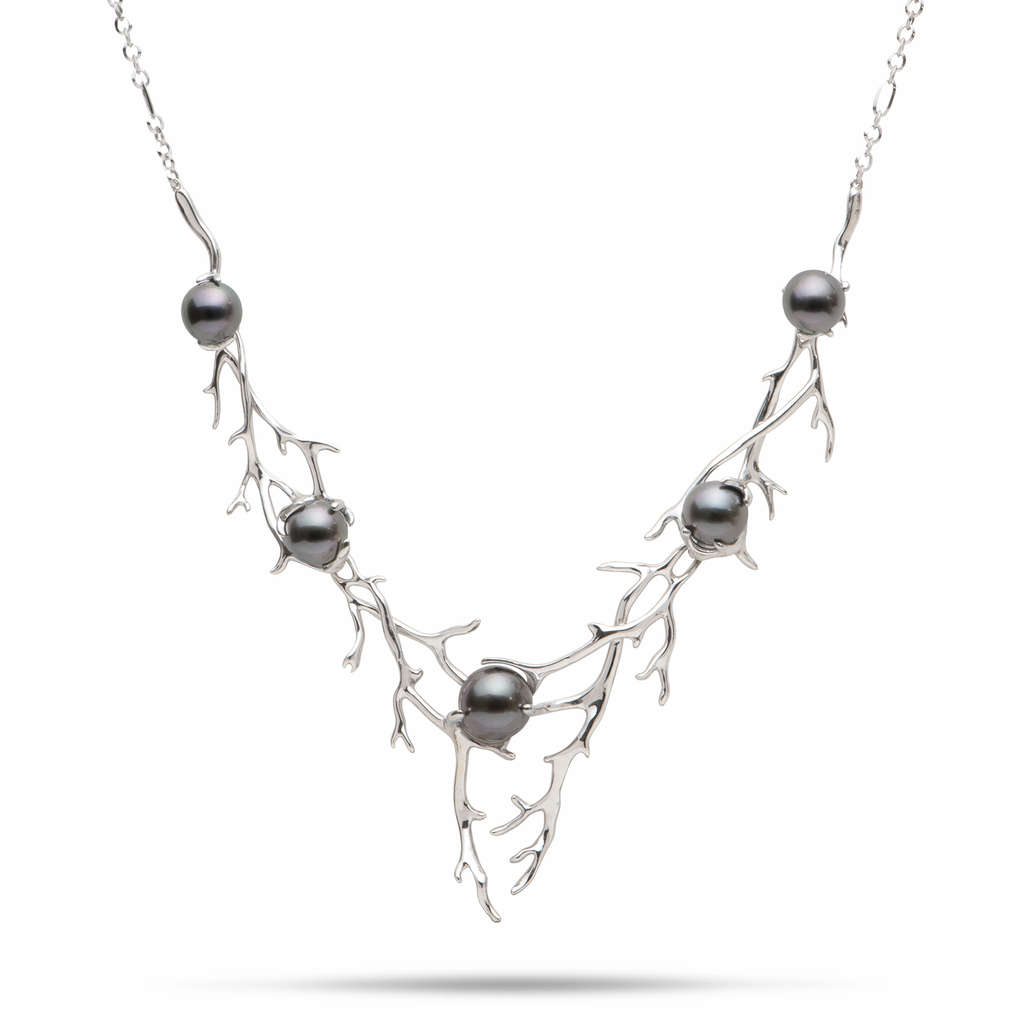 16-18" Adjustable Heritage Tahitian Pearl Necklace in White Gold Charming Pieces Design Effortless Elegance
