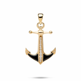 Playful Shine Sealife Anchor Black Coral Pendant in Gold with Diamonds - 21mm