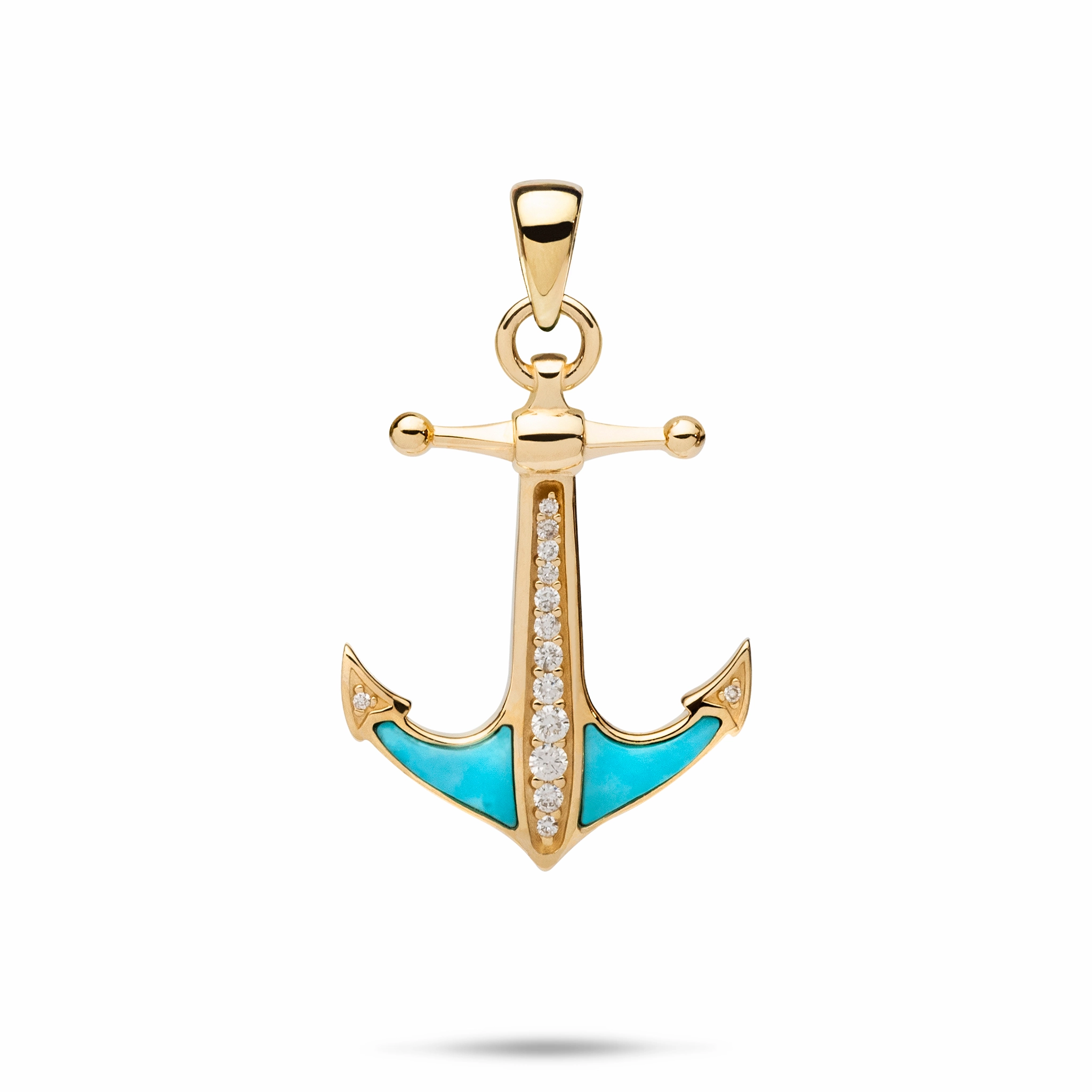 Charming Look Sealife Anchor Turquoise Pendant in Gold with Diamonds - 28mm