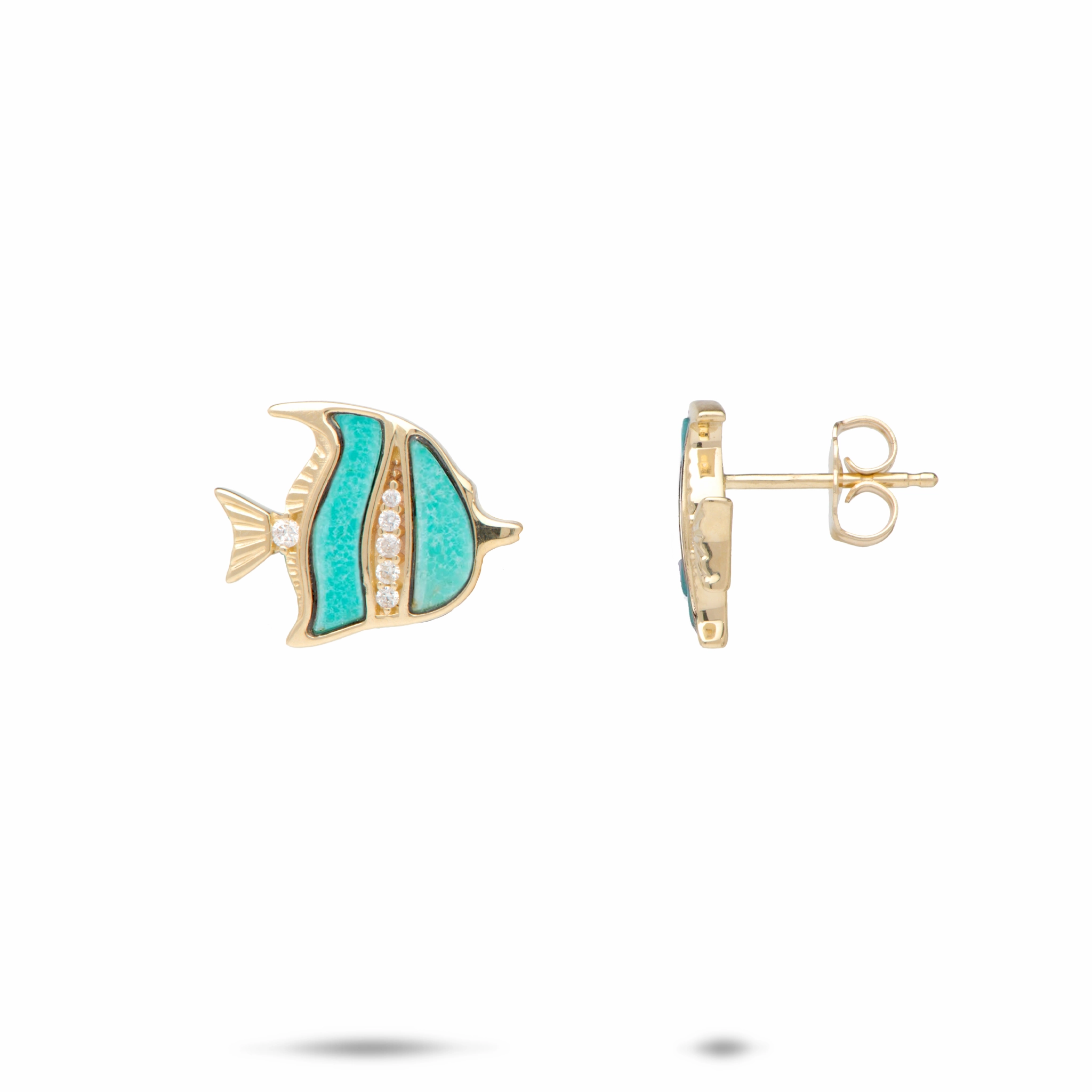 Sealife Angelfish Turquoise Earrings in Gold with Diamonds - 12mm Creative Accent
