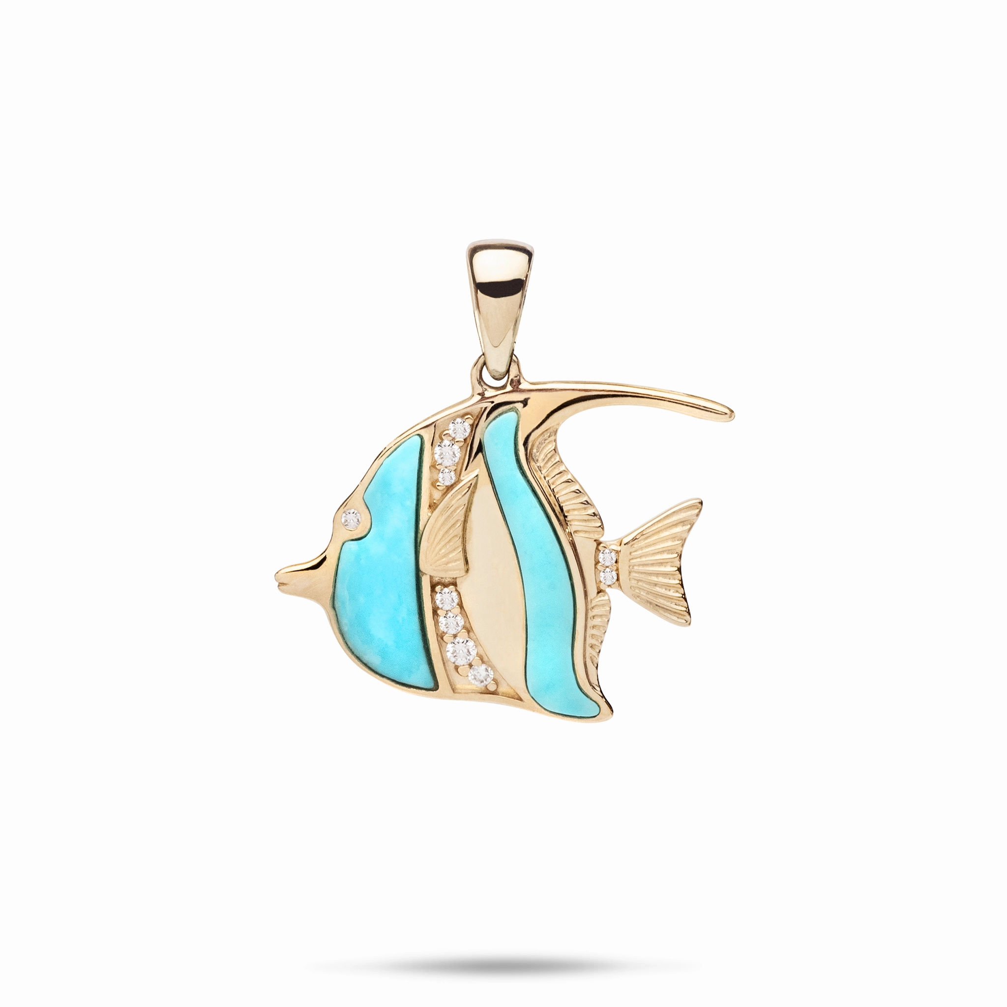 Sealife Angelfish Turquoise Pendant in Gold with Diamonds - 23mm Layered Accent