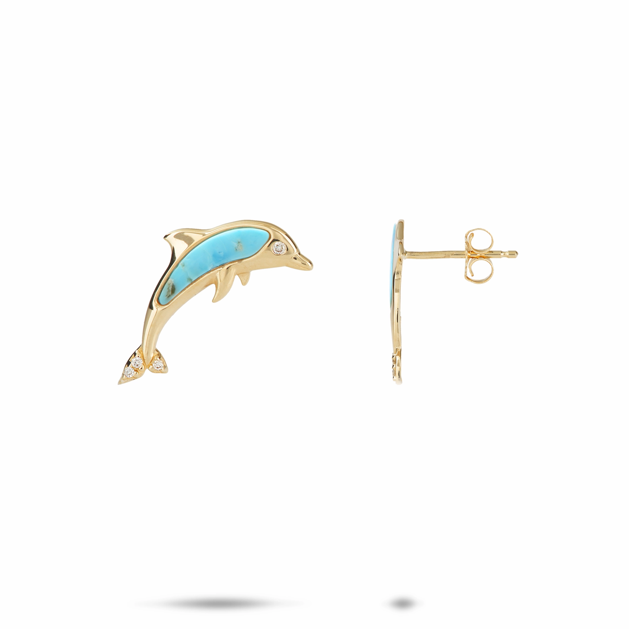 Sealife Dolphin Turquoise Earrings in Gold with Diamonds Artful Sparkle