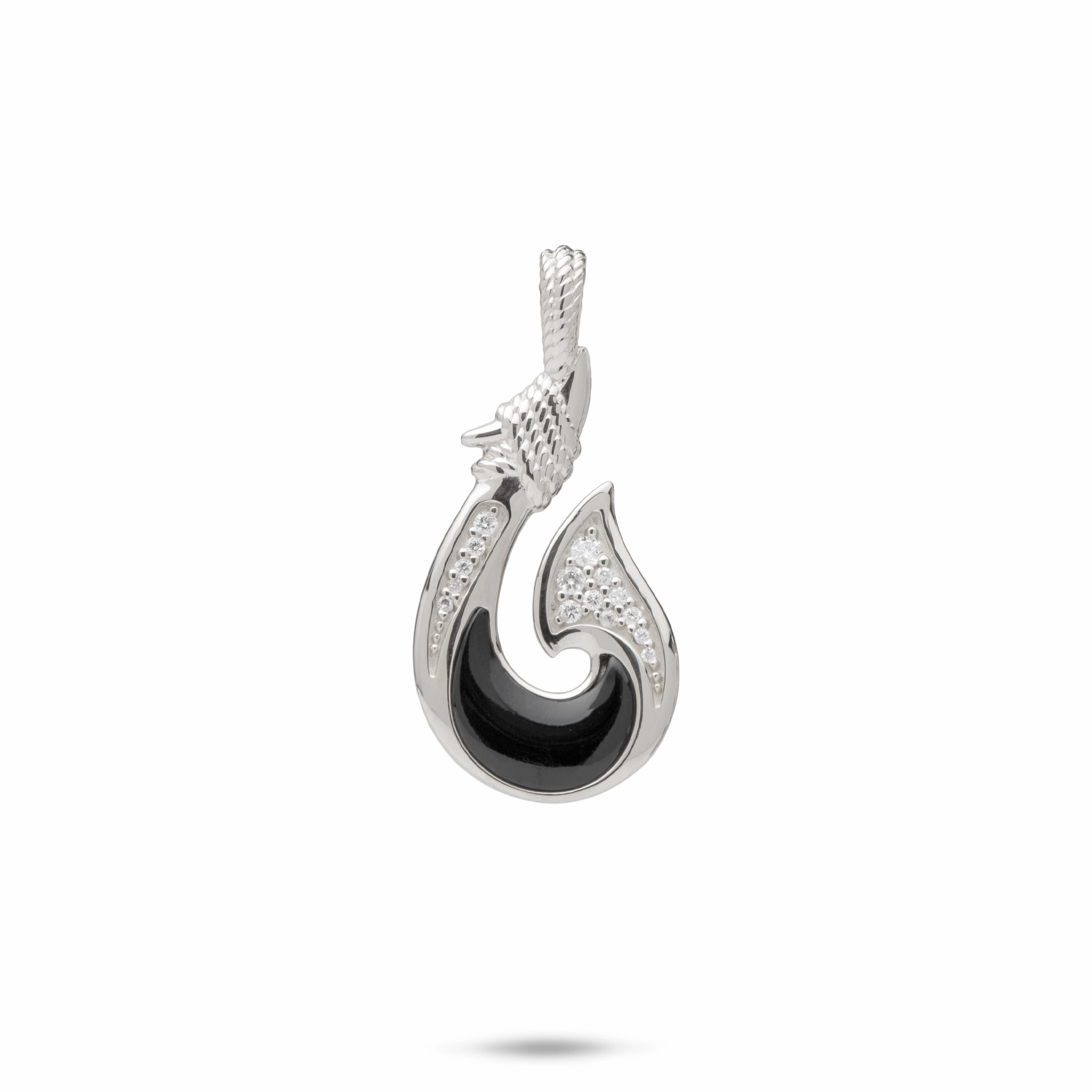 Elegant Style Sealife Fish Hook Black Coral Pendant in White Gold with Diamonds - 27mm