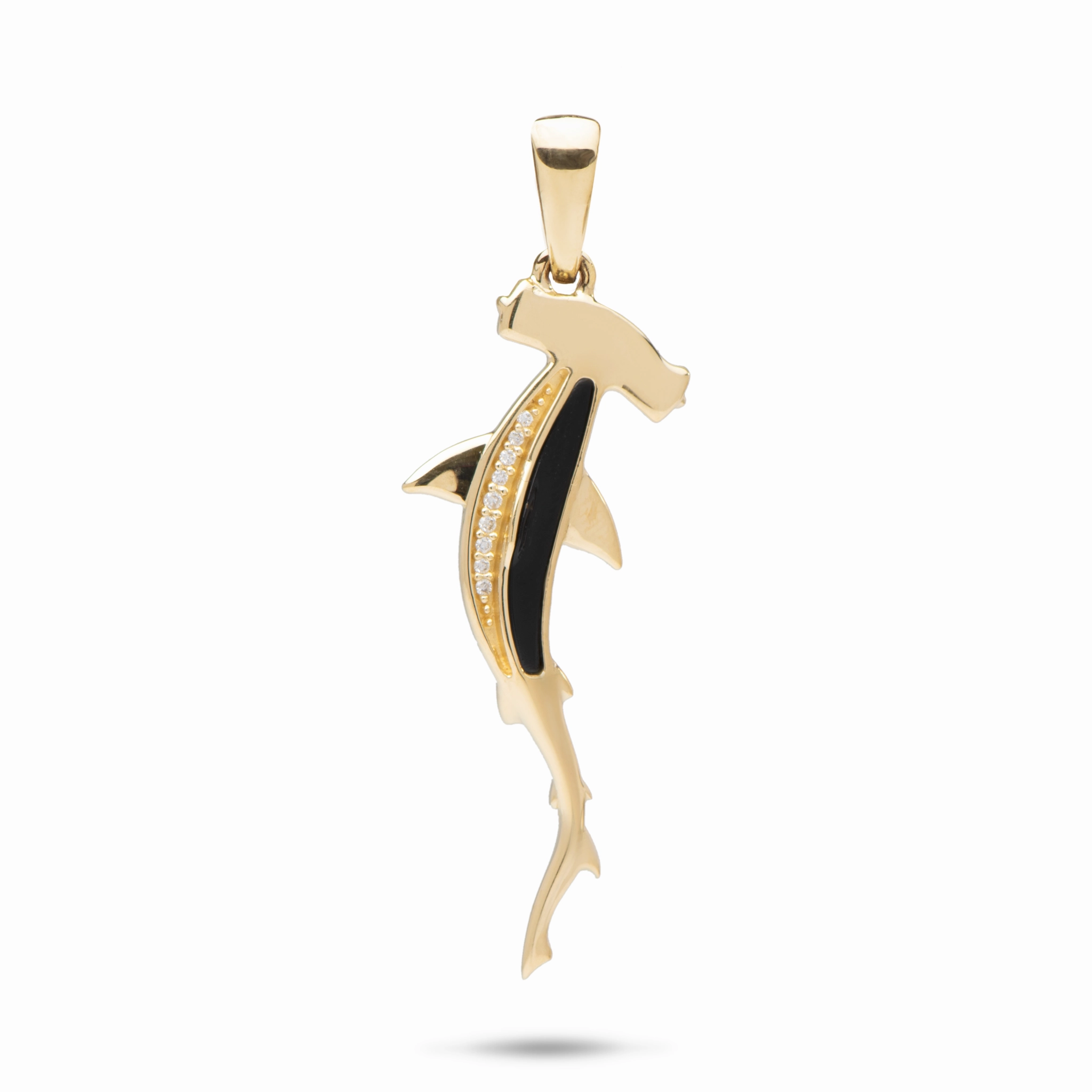 Sealife Hammerhead Shark Black Coral Pendant in Gold with Diamonds - 34mm Glamour Detail