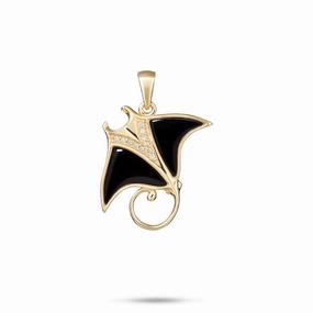 daily pick Unique Piece Sealife Manta Ray Black Coral Pendant in Gold with Diamonds - 21mm