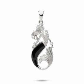 Sealife Mermaid Black Coral Pendant in White Gold with Diamonds - 29mm Refined Detail