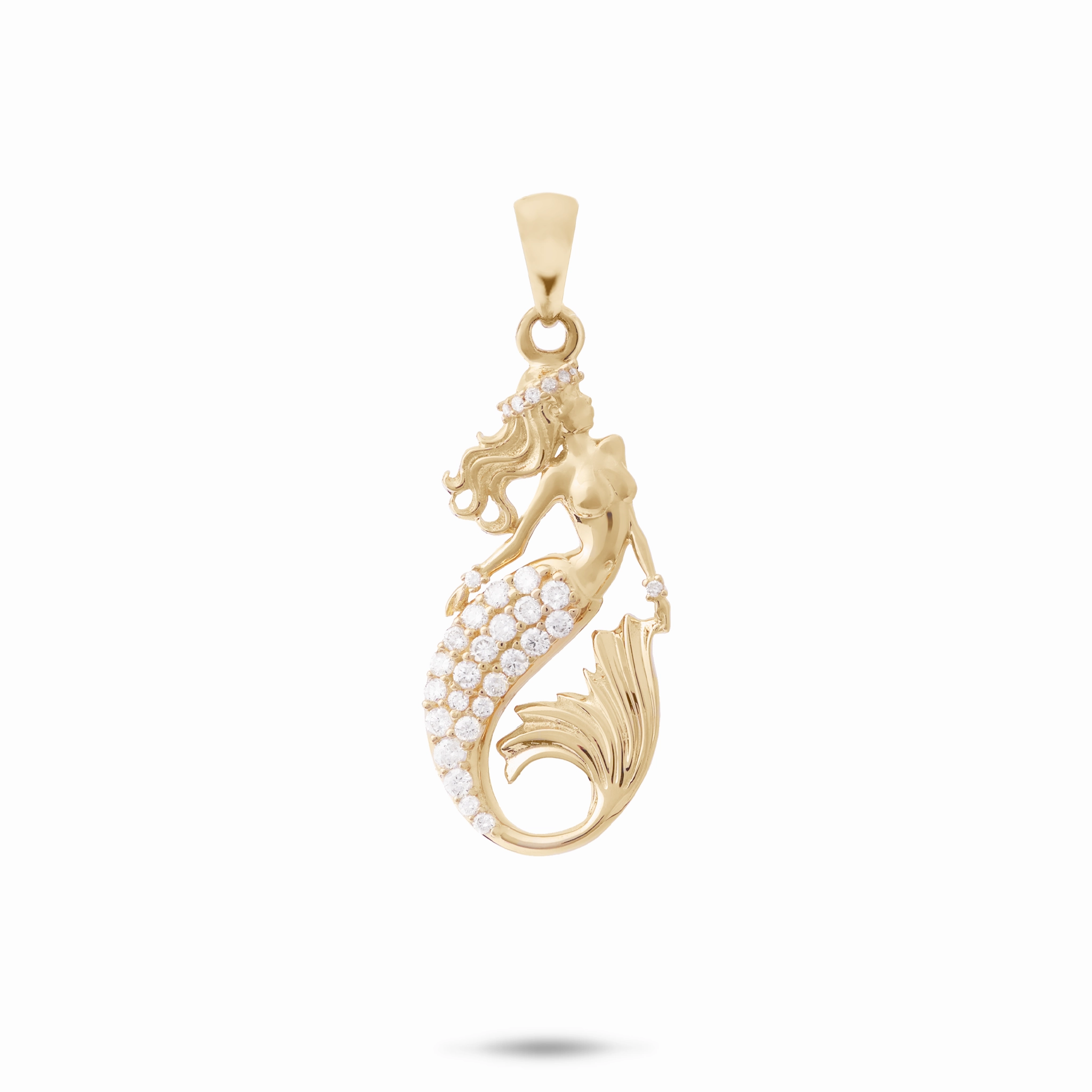 Layered Edge Sealife Mermaid Pendant in Gold with Diamonds - 24mm