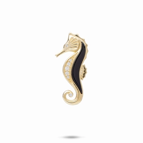 Sparkling Jewelry Design Sealife Seahorse Black Coral Pendant in Gold with Diamonds - 26mm