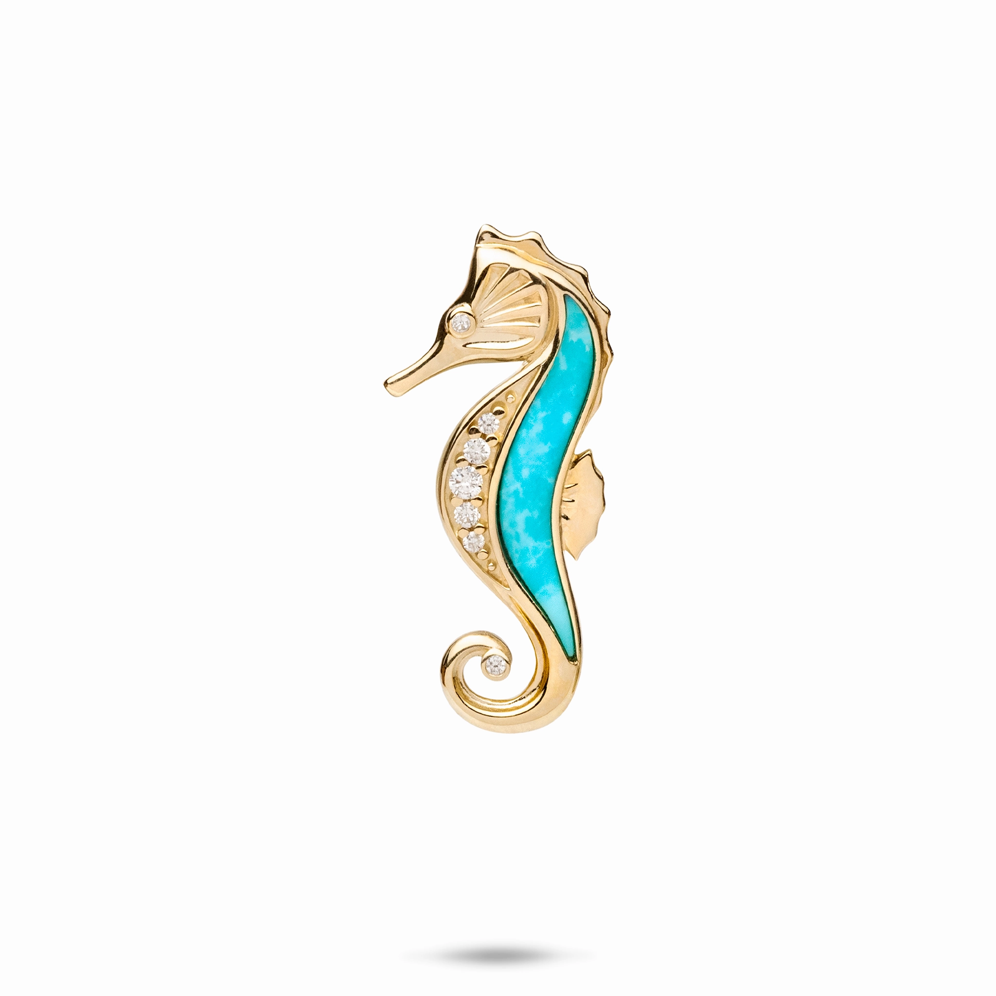 Sealife Seahorse Turquoise Pendant in Gold with Diamonds - 27mm Simple Form Urban Minimal