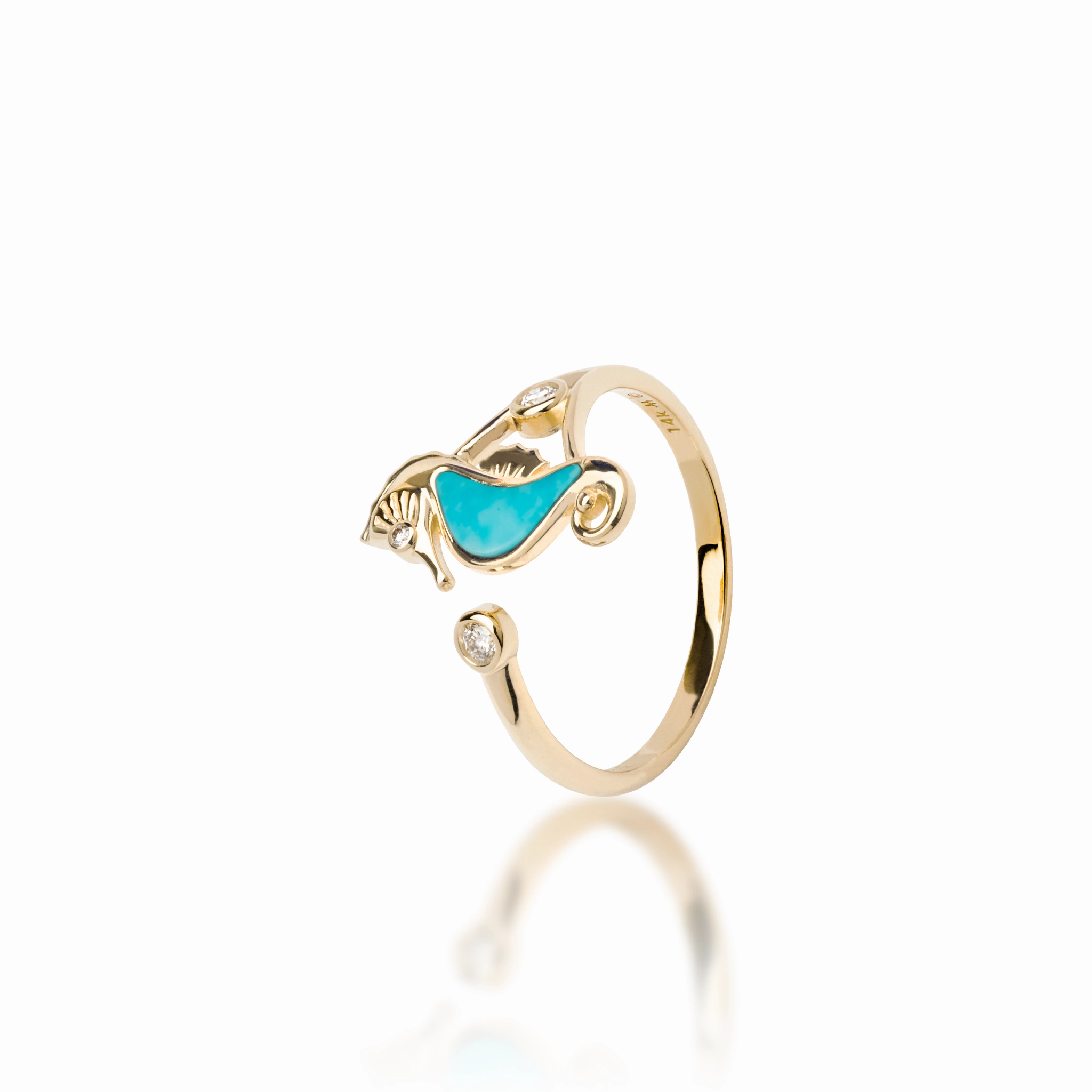 Sealife Seahorse Turquoise Ring in Gold with Diamonds - 15mm Versatile Design Elegant Charm