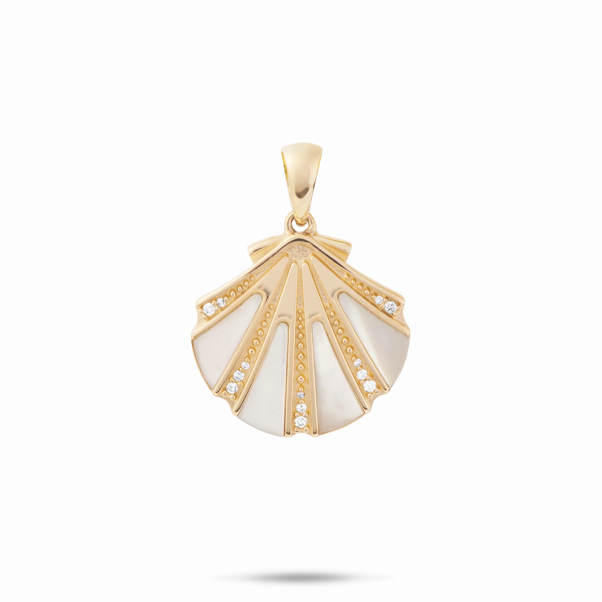 Refined Lines Sealife Seashell Mother of Pearl Pendant in Gold with Diamonds - 18mm