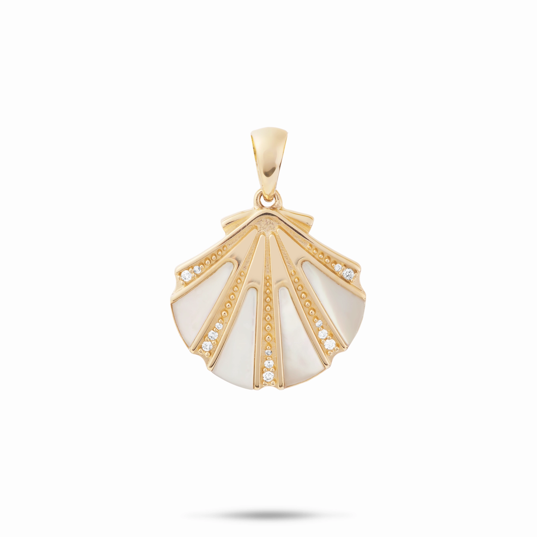 Sealife Seashell Mother of Pearl Pendant in Gold with Diamonds - 18mm Pretty Accent