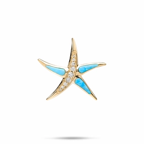 Dazzling Charm Sealife Starfish Turquoise Pendant in Gold with Diamonds - 23mm