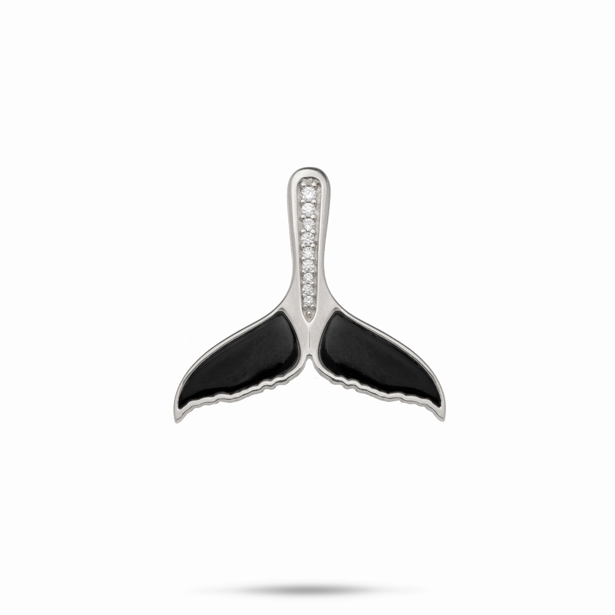 Classic Feature Party essential Sealife Whale Tail Black Coral Pendant in White Gold with Diamonds - 21mm
