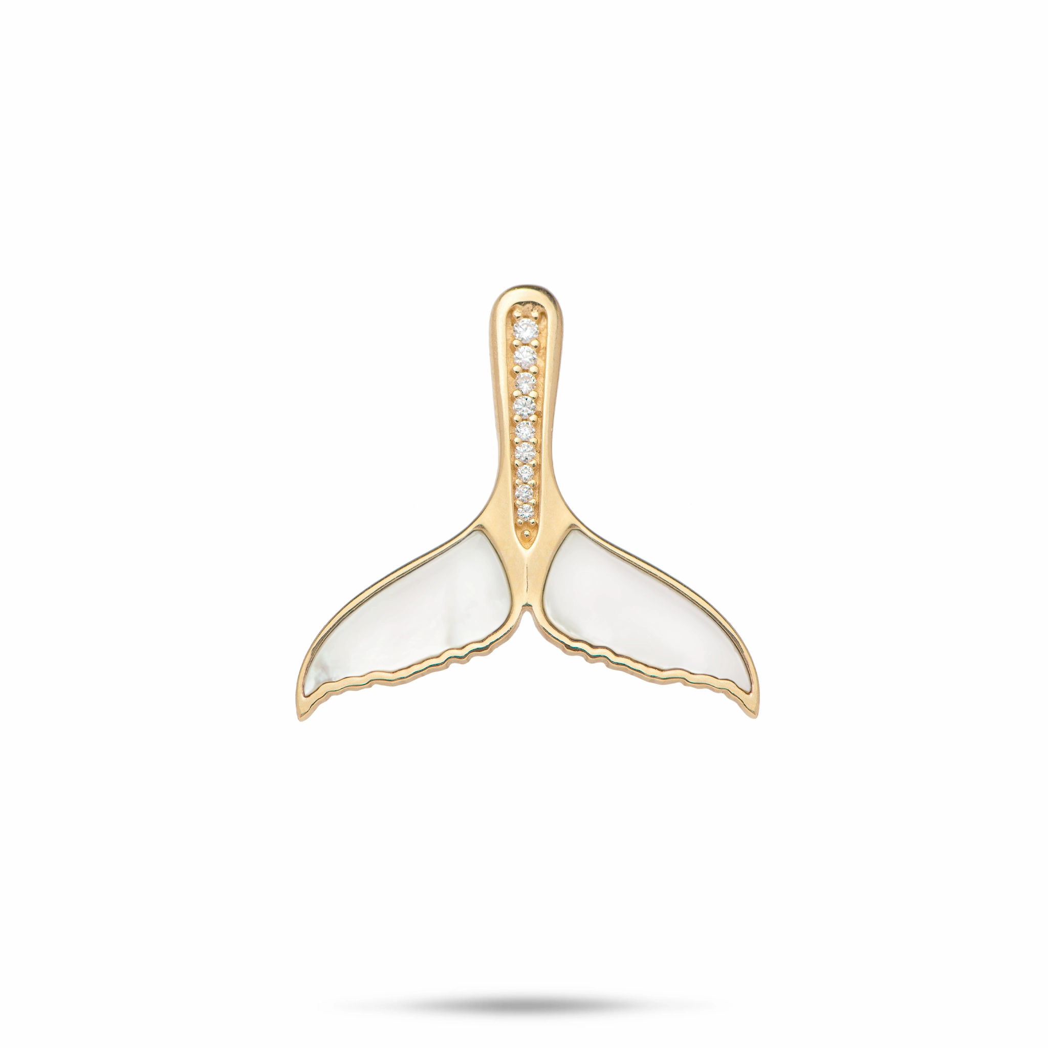 Layer Friendly Refined Form Sealife Whale Tail Mother of Pearl Pendant in Gold with Diamonds - 22mm