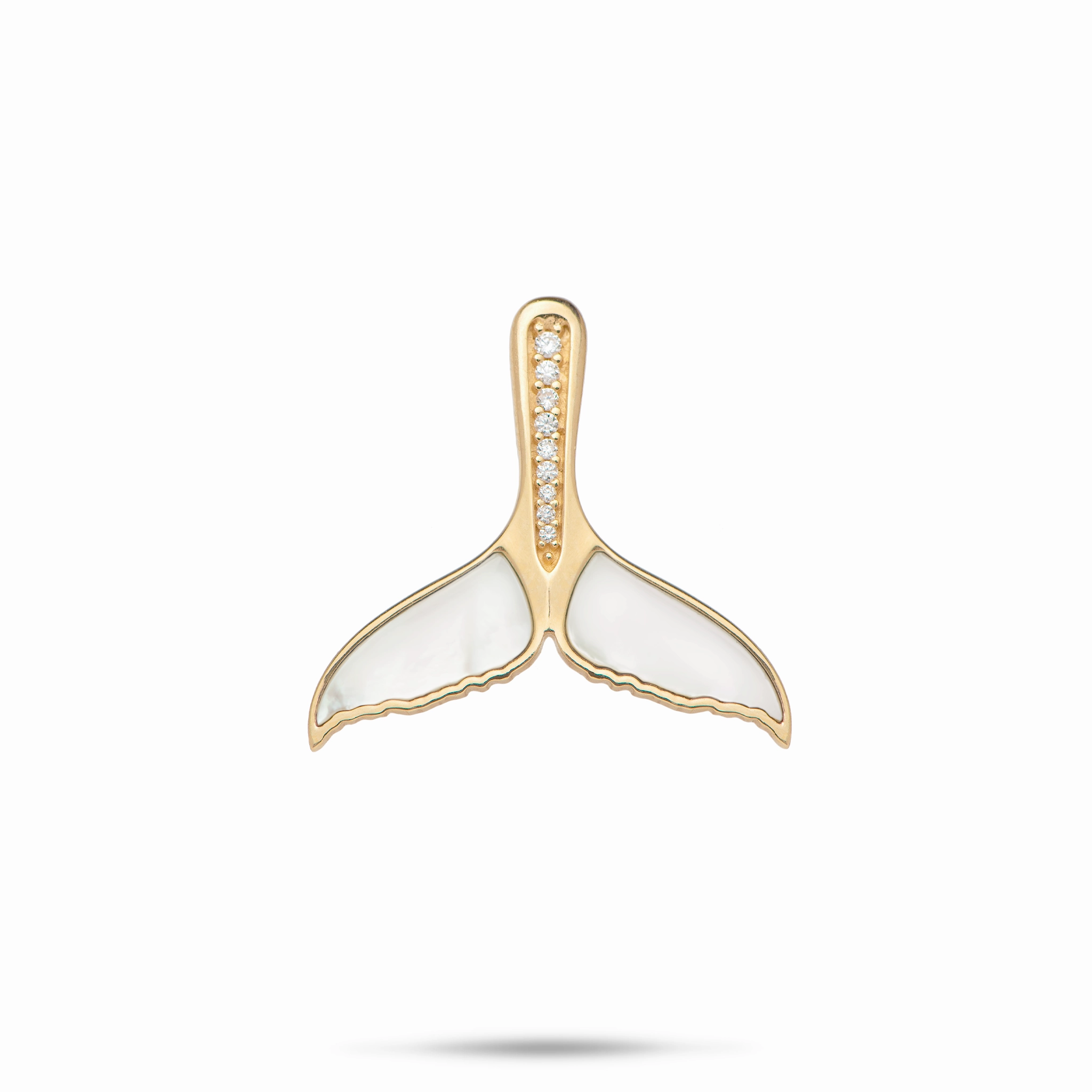 Sealife Whale Tail Mother of Pearl Pendant in Gold with Diamonds - 22mm Custom Finish Premium Finish