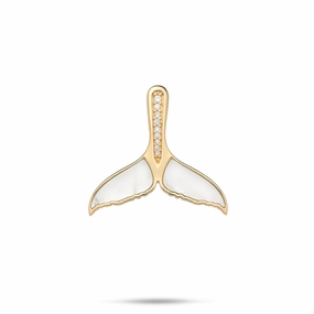 Chic Fashion Sealife Whale Tail Mother of Pearl Pendant in Gold with Diamonds - 22mm