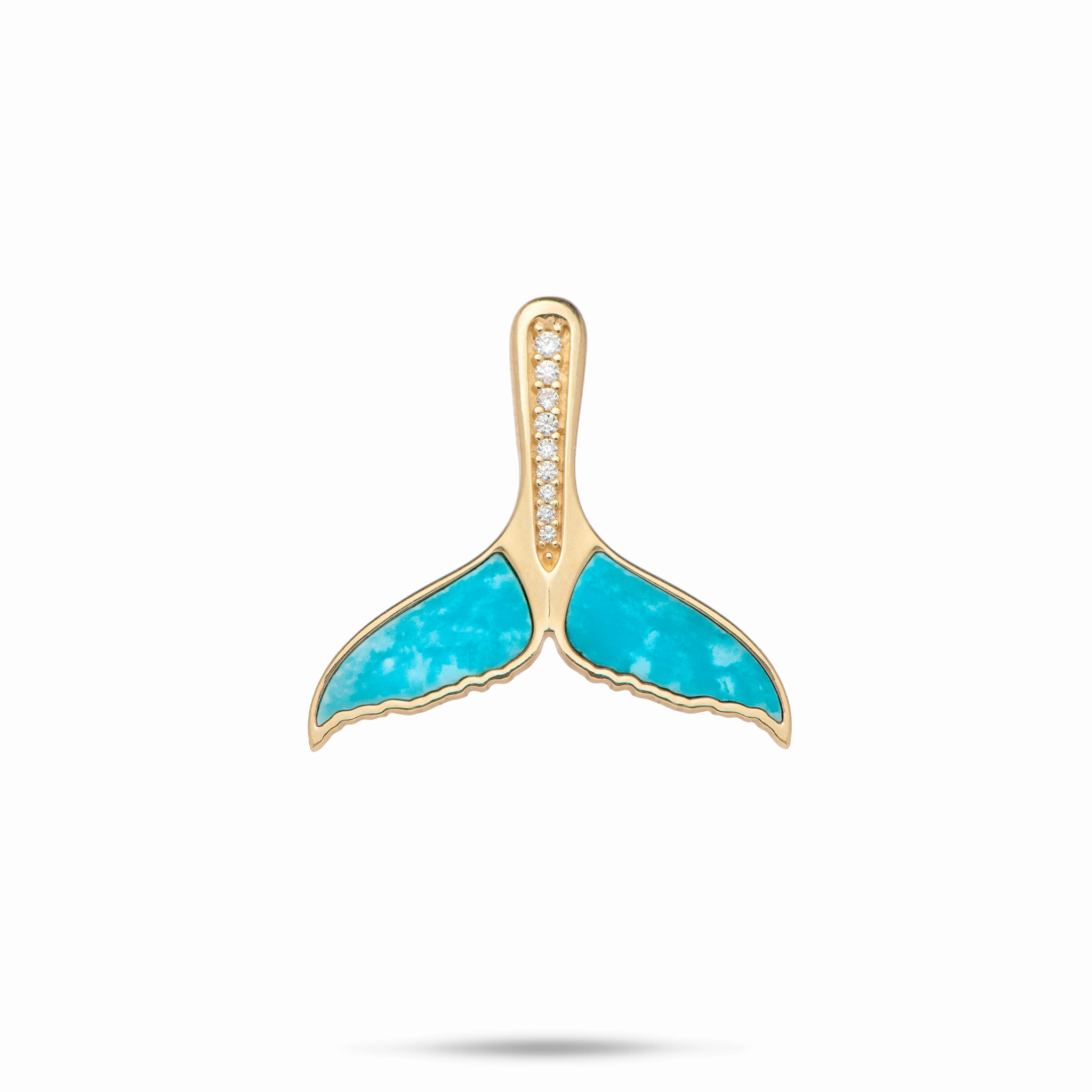 Sealife Whale Tail Turquoise Pendant in Gold with Diamonds - 22mm Charming Features