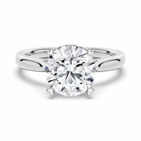 Secret Solitaire Round Moissanite Engagement Ring Minimal Touch Lustrous Accent