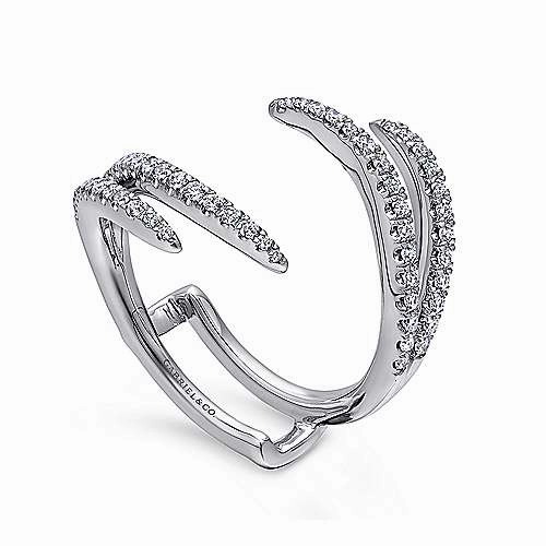 Gift wrapping Affordable Art Pave Set Double Flared Diamond Wedding Band  14K White Gold