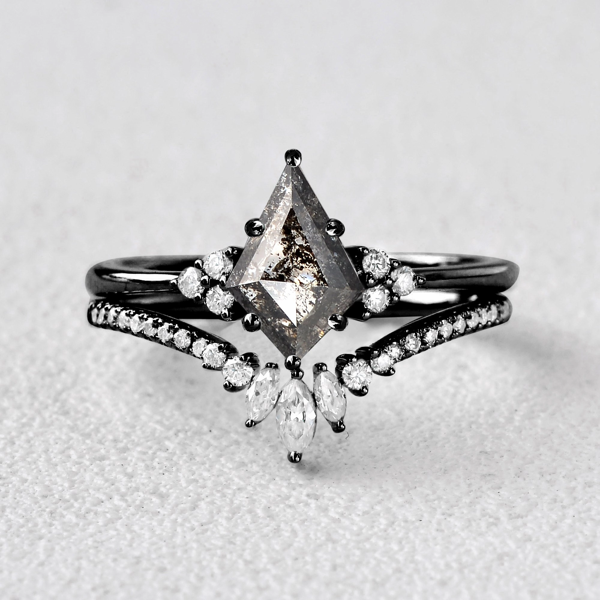 Value Item Limited Edition Black Gold Moss Agate Engagement Ring Set 2pcs - Lydia