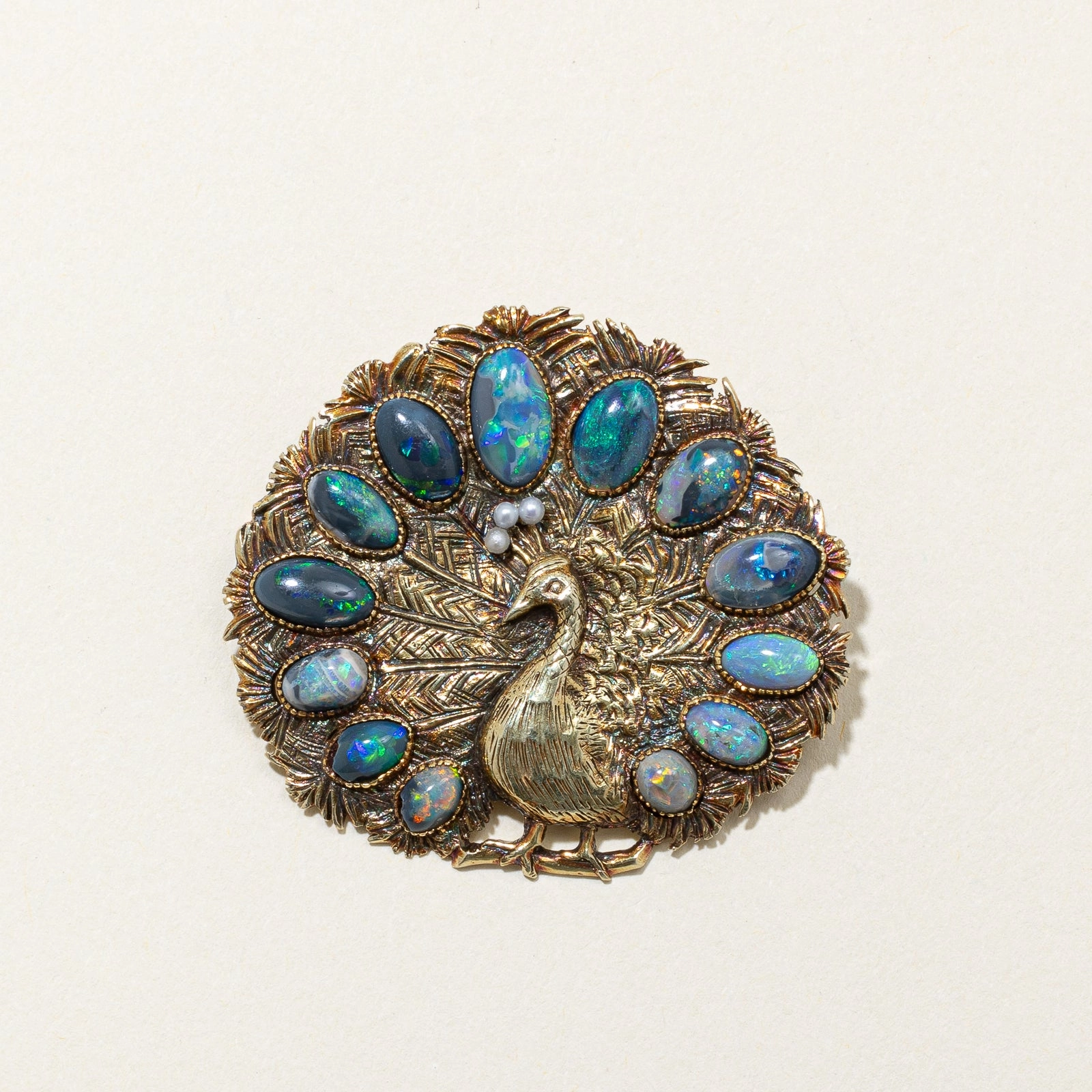 Airy Light Delicate Details Vintage Peacock Opal & Pearl Brooch | 5.50ctw