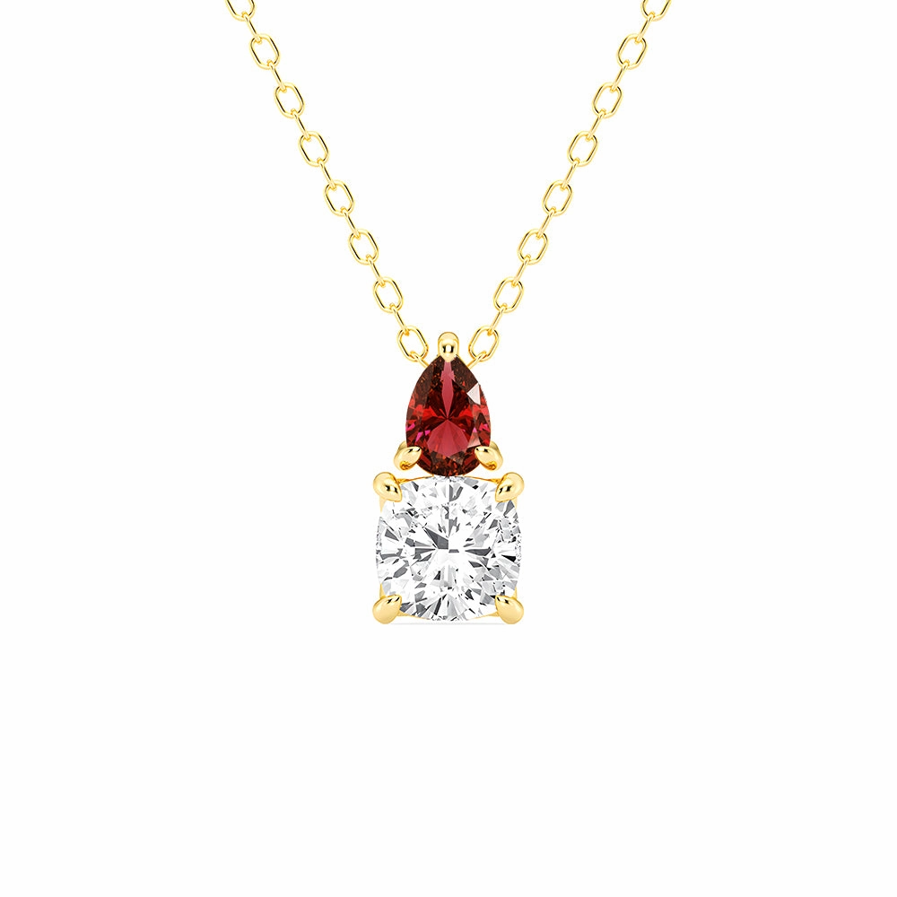 Minimal Charm Toi Et Moi Ruby and Cushion Cut Lab Grown Diamond Pendant Necklace