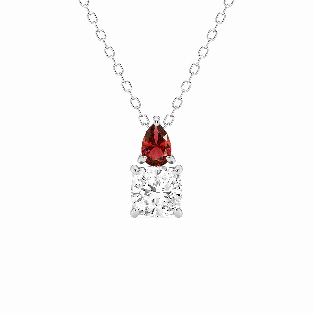 Delicate Details Toi Et Moi Ruby and Cushion Cut Lab Grown Diamond Pendant Necklace