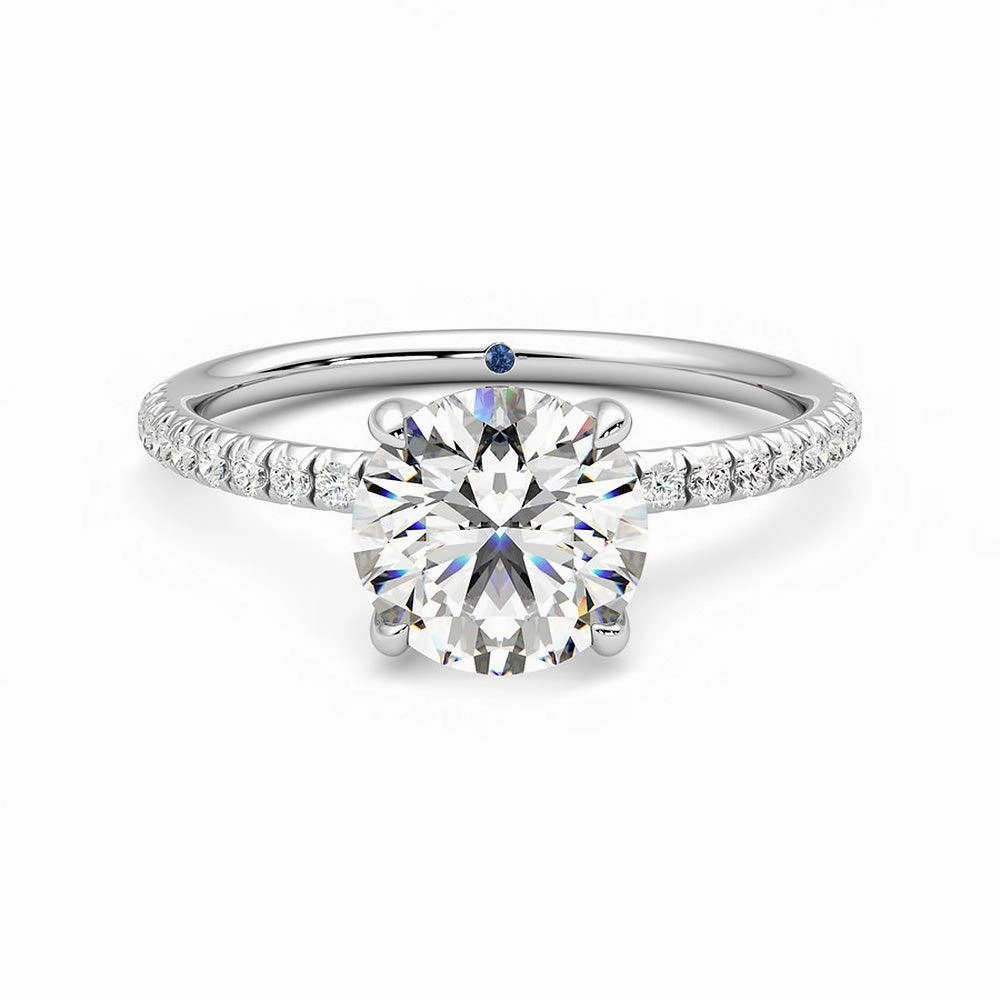 Four Prong Round Moissanite Engagement Ring with Hidden Anniversary Stone Accent Stylish Spark