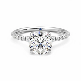 Trendy Gift Four Prong Round Moissanite Engagement Ring with Hidden Anniversary Stone Accent