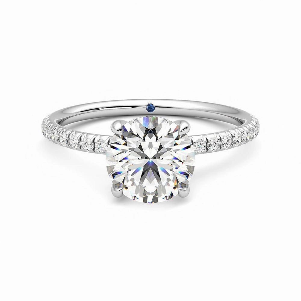 Vibrant Feel Four Prong Round Moissanite Engagement Ring with Hidden Anniversary Stone Accent