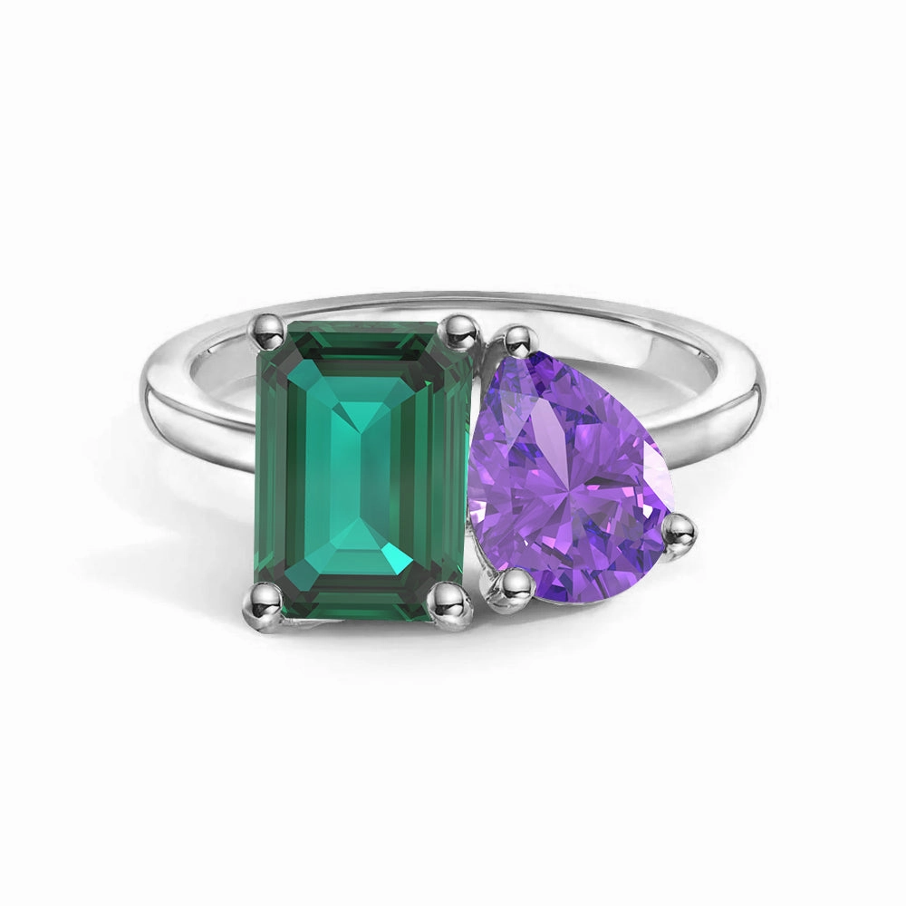 Toi et Moi Personalized Emerald Birthstone Anniversary Ring Premium Sparkle