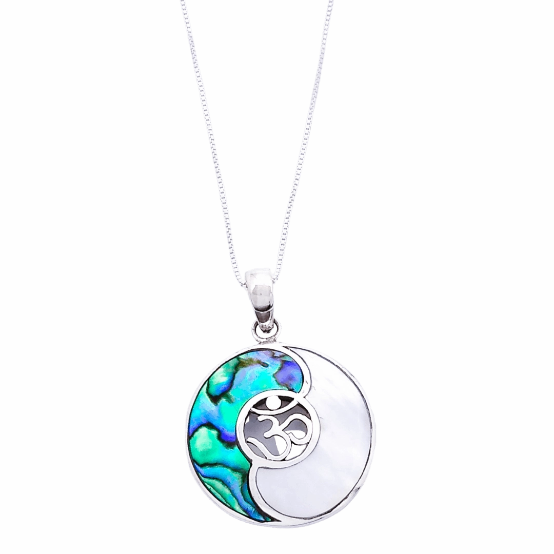 Sterling Silver Yin Yang Pendant with Abalone or Onyx Exclusive Glam