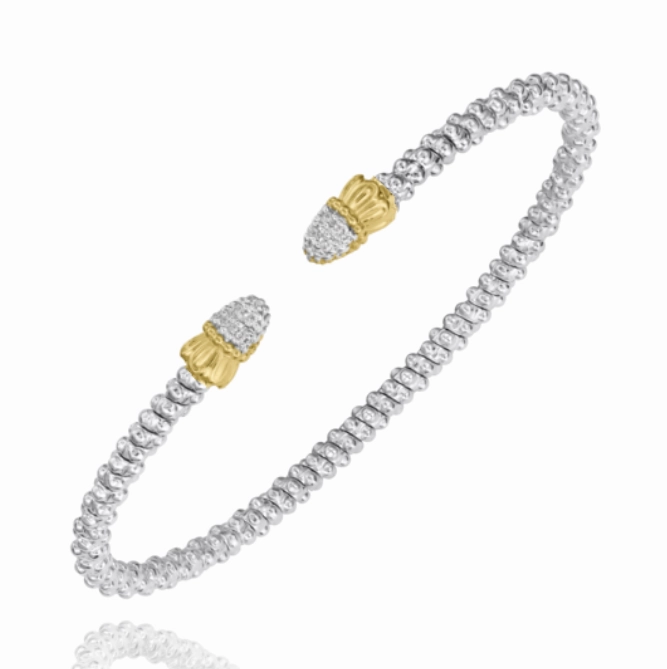 Allure Detail Sophisticated piece 14K Yellow Gold and Sterling Silver Diamond Bangle Bracelet