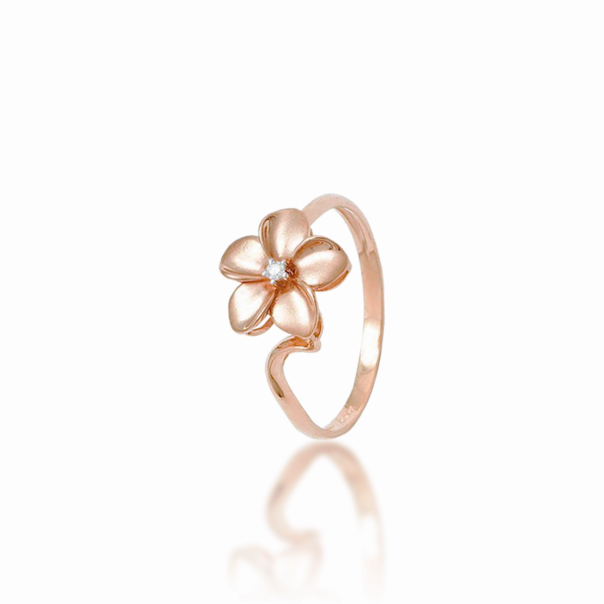Plumeria Ring in Rose Gold with Diamond - 11mm Refined Accent