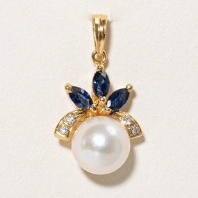 Pearl, Sapphire & Diamond Pendant | 0.21ctw, 0.02ctw | Gift Feature