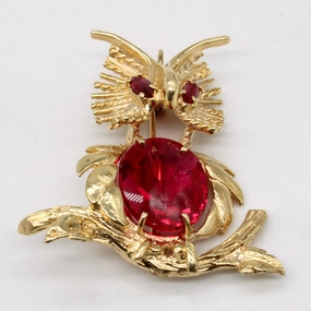 Layered Accent Synthetic Ruby Owl Brooch & Pendant | 10.50ctw |