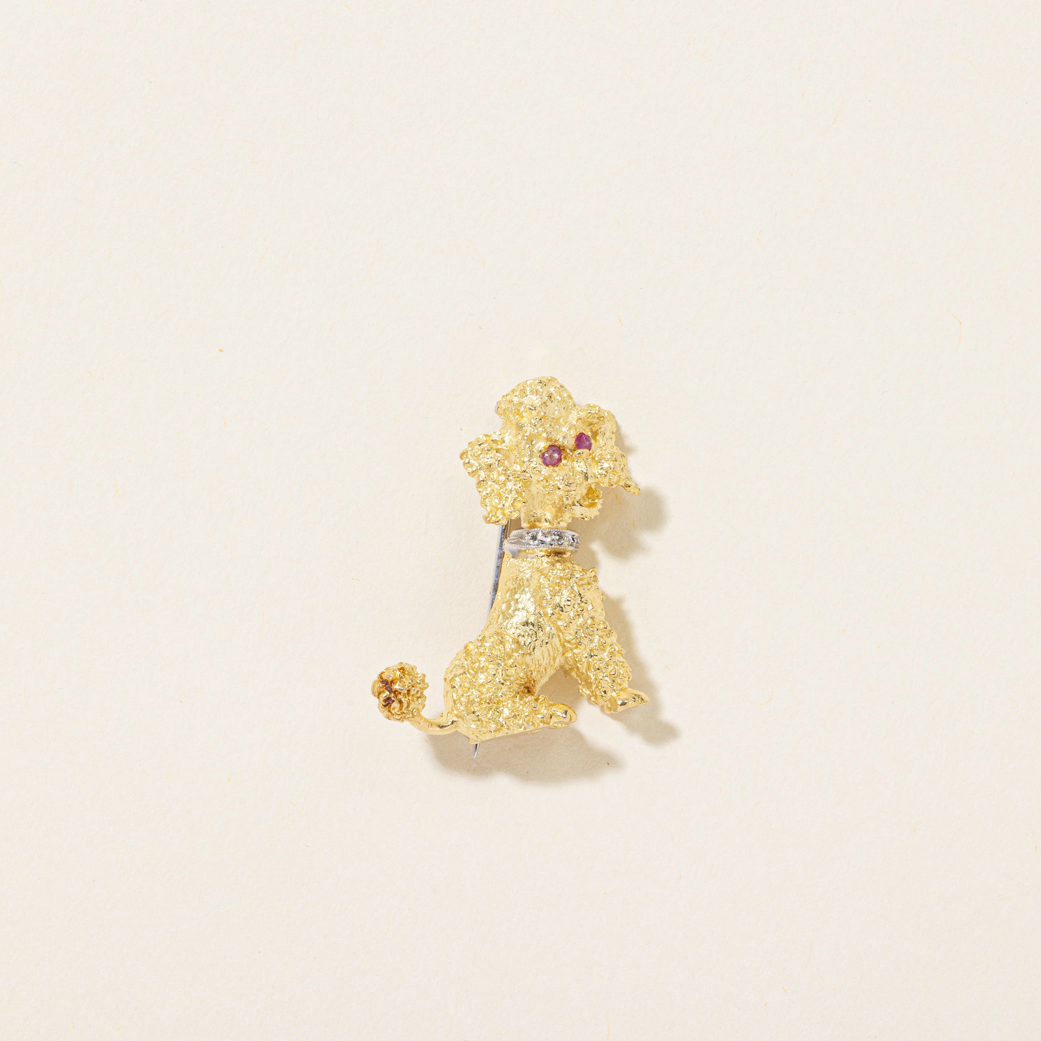 18k Pink Sapphire & Diamond Poodle Dog Brooch | 0.10ctw, 0.02ctw Sunset Look Graceful Choice