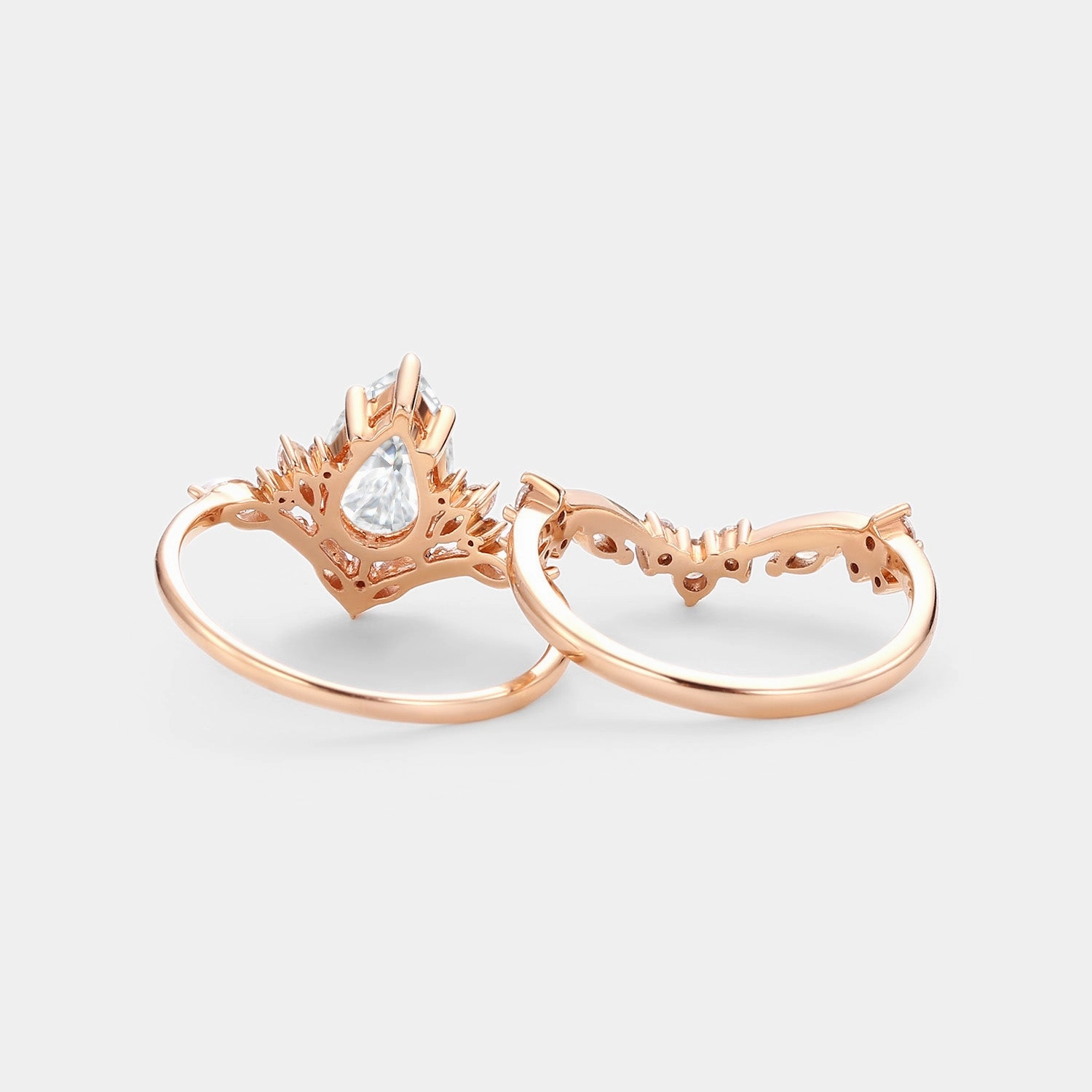Pear Cut Moissanite Cluster Engagement Ring Set 2pcs - Nectar Simple Layer Formal Layer