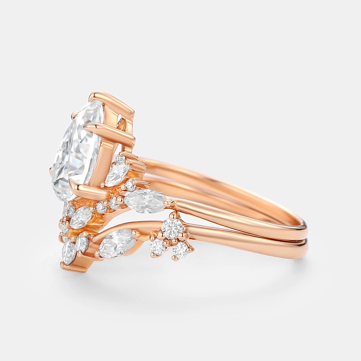 Pear Cut Moissanite Cluster Engagement Ring Set 2pcs - Nectar Elegant Fashion