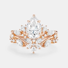Pear Cut Moissanite Cluster Engagement Ring Set 2pcs - Nectar Weekend Style