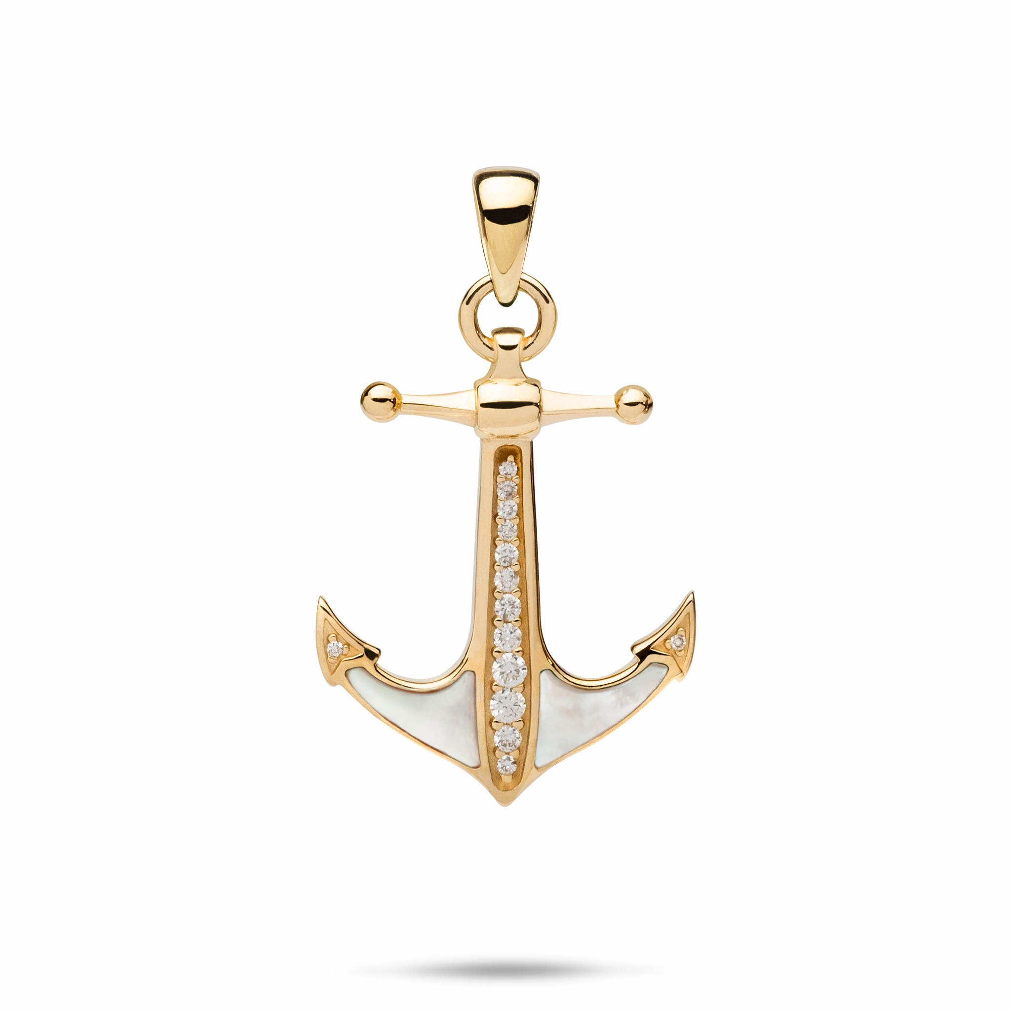 Distinctive Accent Sealife Anchor Mother of Pearl Pendant in Gold with Diamonds - 28mm
