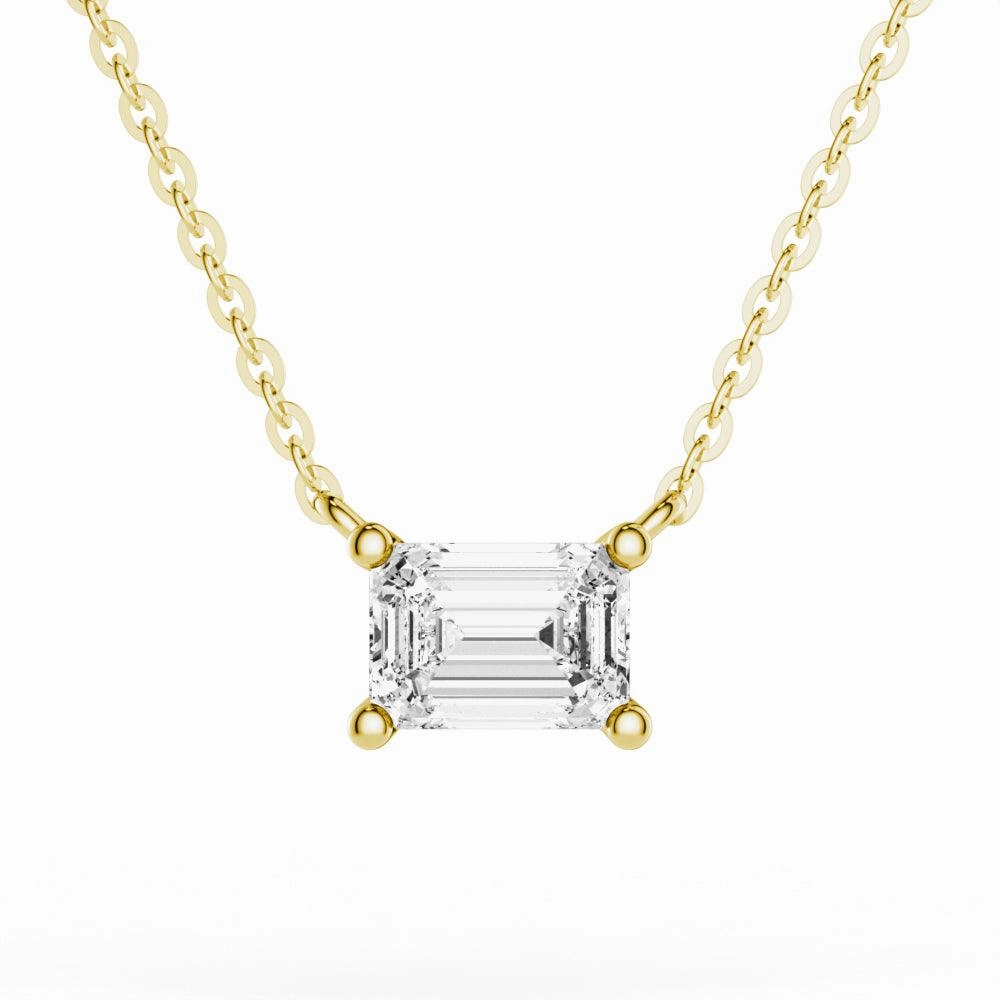 East West Emerald Cut Moissanite Solitaire Necklace Elegant Occasion