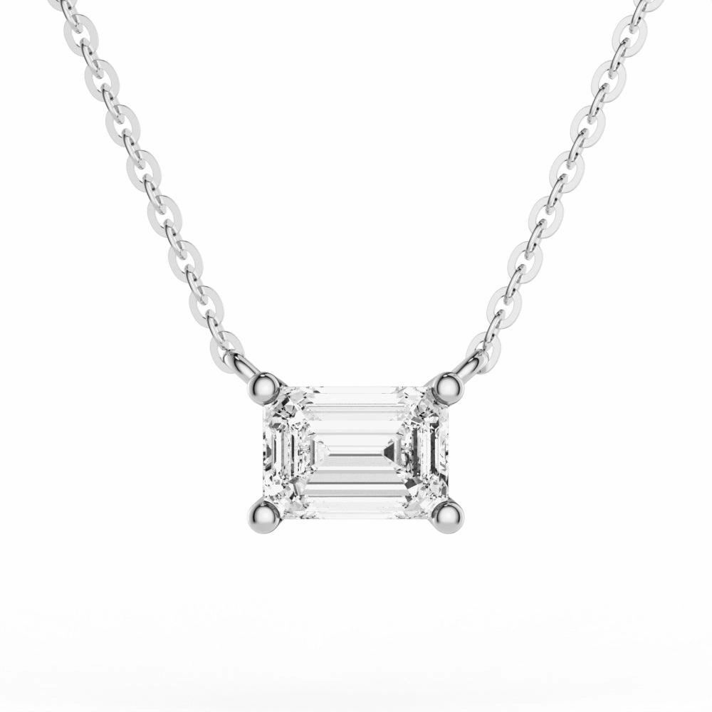 Glow Up East West Emerald Cut Moissanite Solitaire Necklace