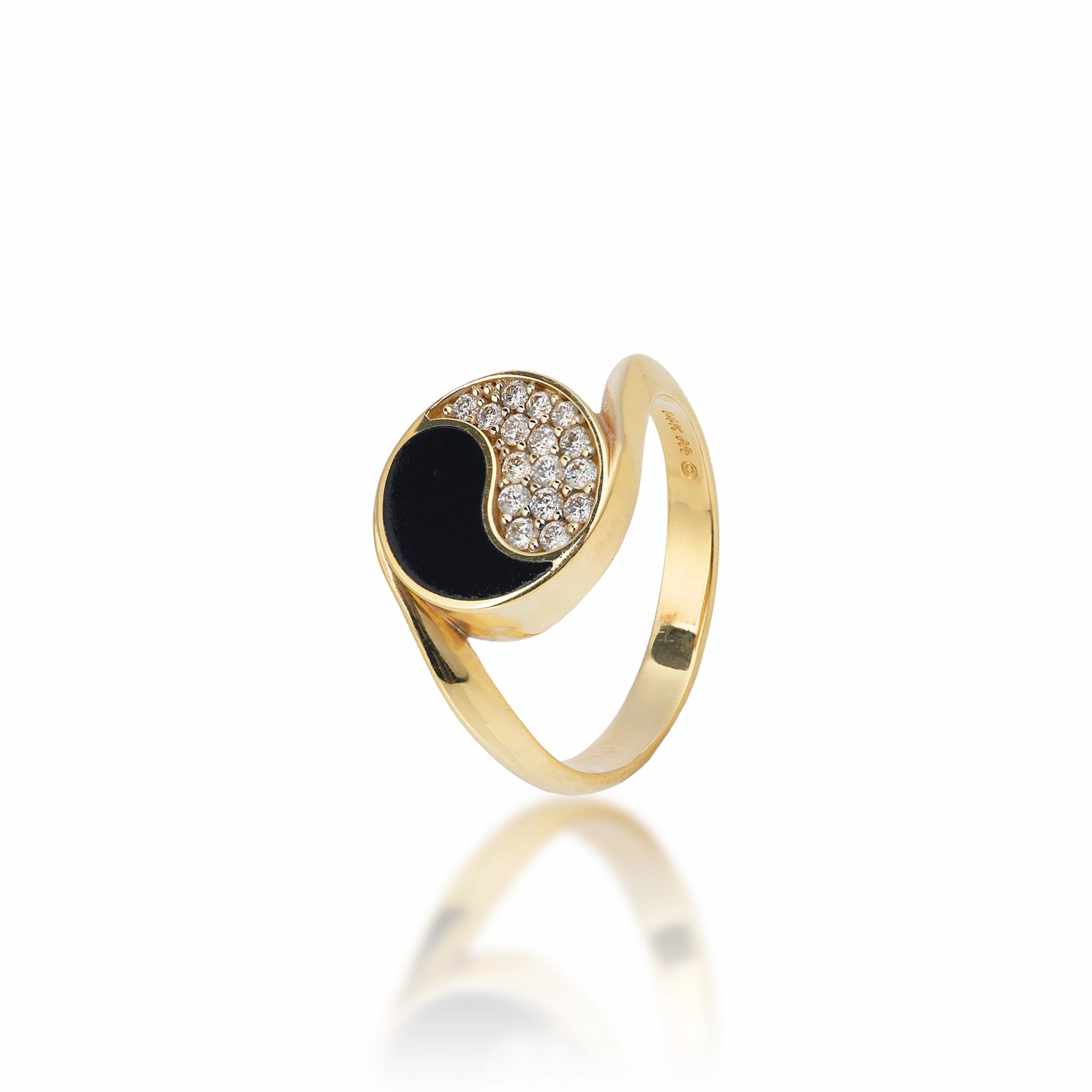 Yin Yang Black Coral Ring in Gold with Diamonds - 12mm Romantic Feature