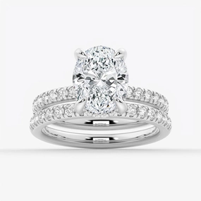 Micropav?? Oval Hidden Halo Moissanite Ring Set with Matching Wedding Band Effortless Fit